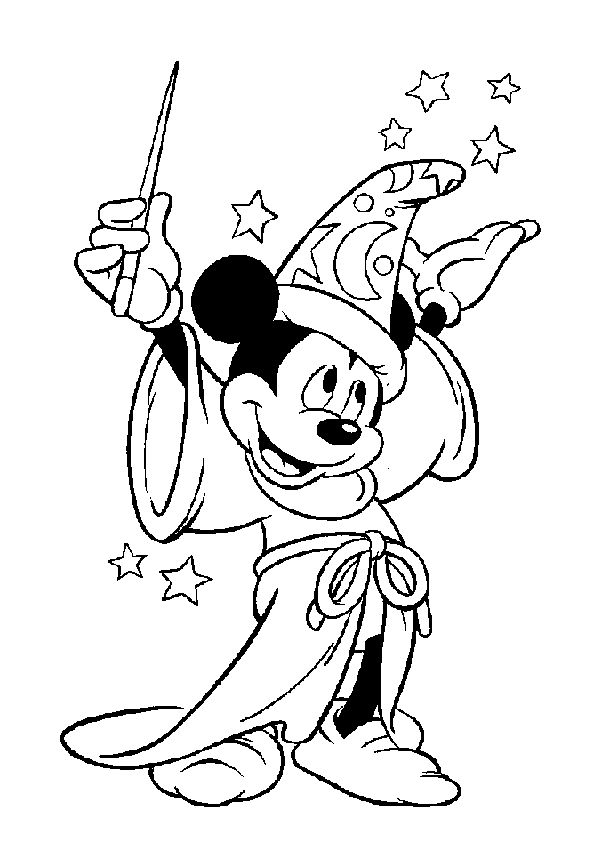 Mickey The Magician Coloring Page 595x842 Mickey The Magician Coloring Page