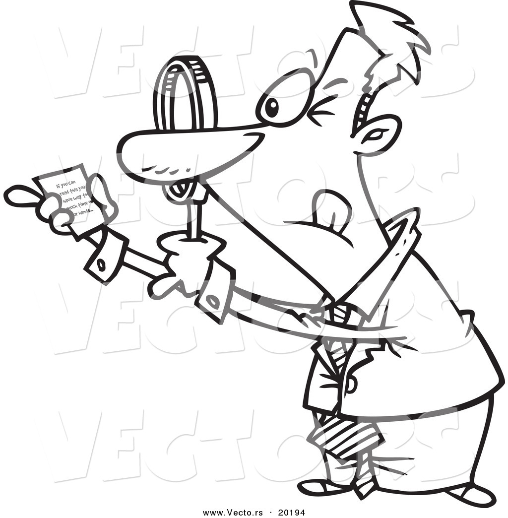 Vector Of A Cartoon Businessman Using A Magnifying Glass To Read 1024x1044 Vector Of A Cartoon Businessman Using A Magnifying Glass To Read
