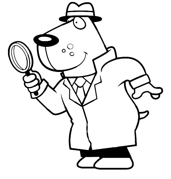 Cartoon Of A Dog Detective Using A Magnifying Glass Coloring Page 600x627 Cartoon Of A Dog Detective Using A Magnifying Glass Coloring Page
