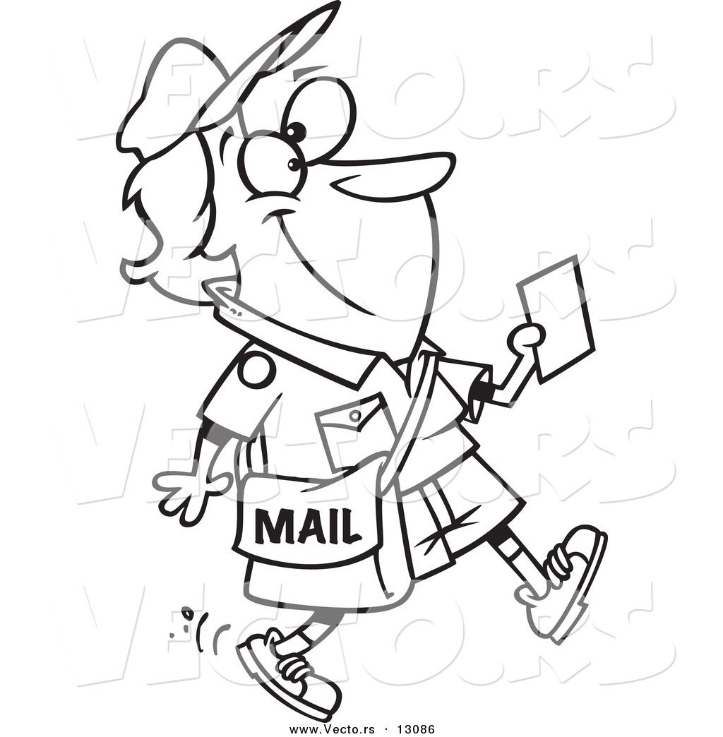 1024x1044 Vector Of A Cartoon Happy Mail Woman Walking And Holding A Message