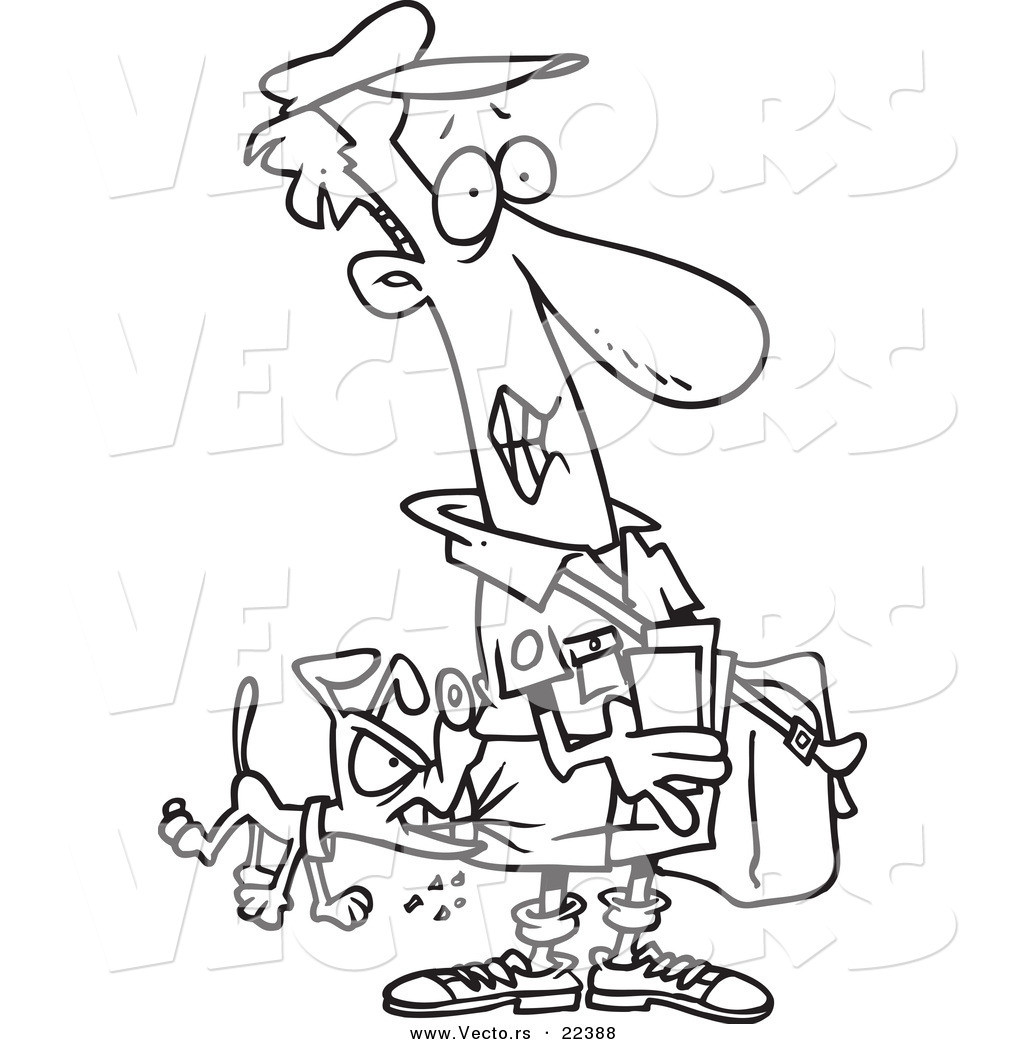 1024x1044 Vector Of A Cartoon Dog Biting Mail Man Coloring Page Outline By