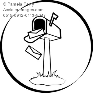 300x300 Black And White Clip Art Illustration Of An Open Mailbox