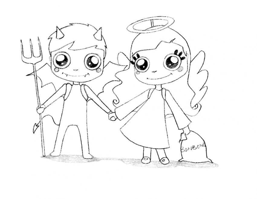 Angel And Devil Couple Coloring Pages 850x660 Angel And Devil Couple Coloring Pages