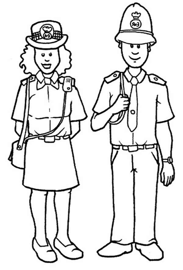 600x881 A Man And A Woman Police Officer Coloring Page