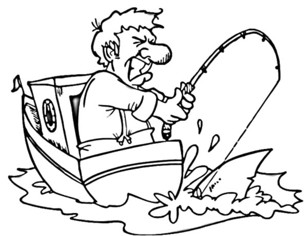 Man On Boat Strike With Fishing Pole Coloring Pages 600x461 Man On Boat Strike With Fishing Pole Coloring Pages
