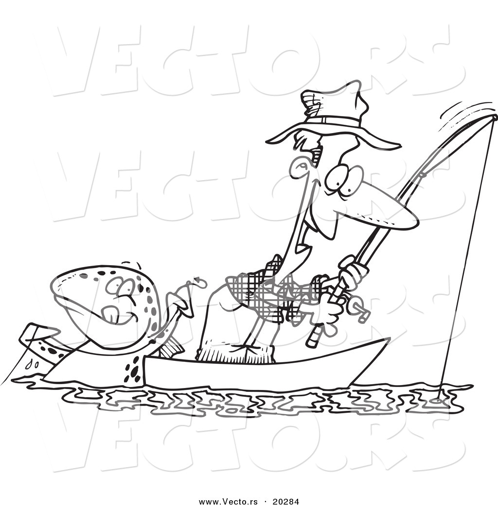 Vector Of A Cartoon Fish Tugging On A Man's Line 1024x1044 Vector Of A Cartoon Fish Tugging On A Man's Line