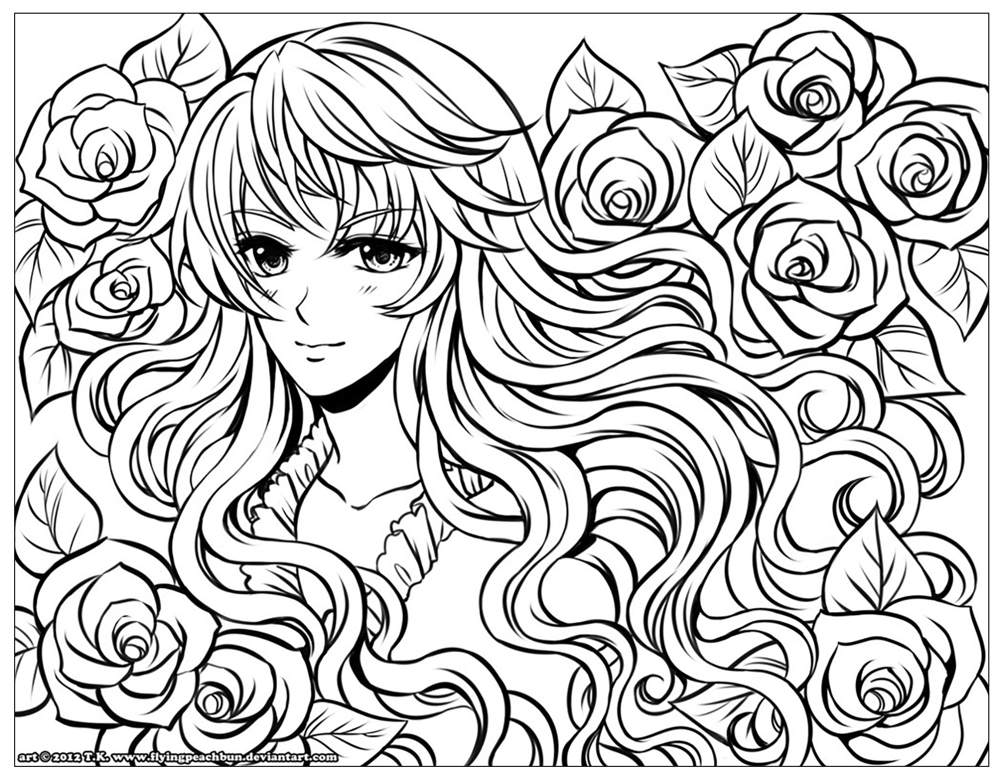 Manga Girl With Flowers 2053x1603 Manga Girl With Flowers