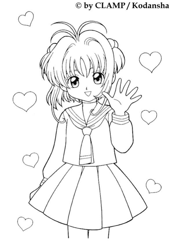 Sakura And Hearts Coloring Page. More Manga Coloring Sheets 601x850 Sakura And Hearts Coloring Page. More Manga Coloring Sheets