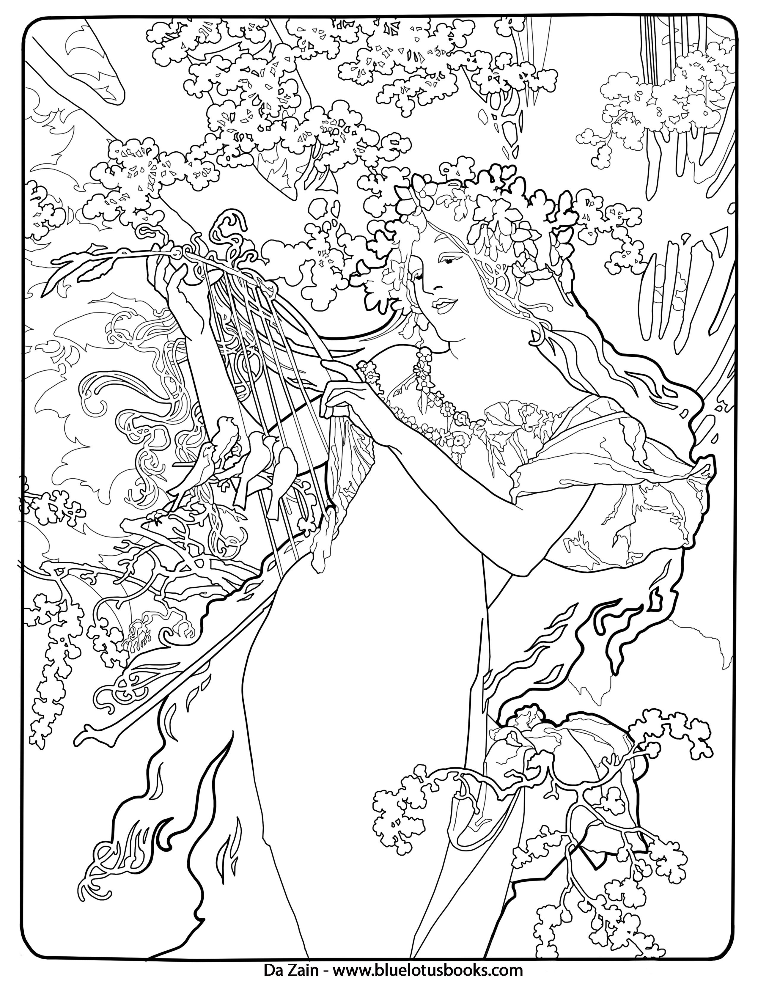 2550x3300 Alfons Mucha Art Nouveau Free Adult Coloring Pages Adult