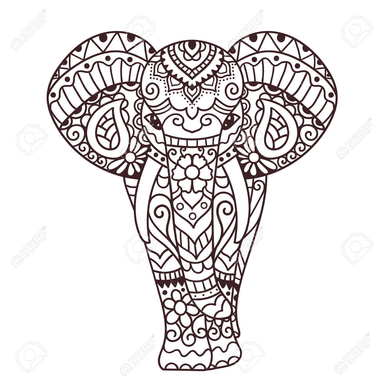 1300x1300 Dekorative Elefant Illustration. Indian Thema Mit Ornamenten
