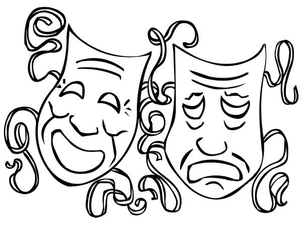 600x464 The Twin Comedy And Tragedy Mask On Mardi Gras Coloring Page