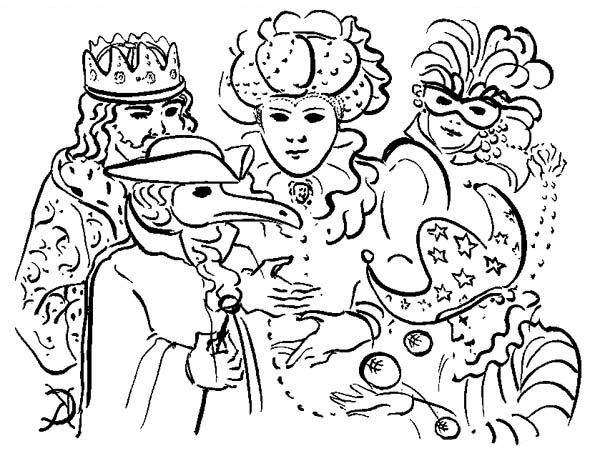 Five Common Characters In Mardi Gras Parade Coloring Page 600x456 Five Common Characters In Mardi Gras Parade Coloring Page