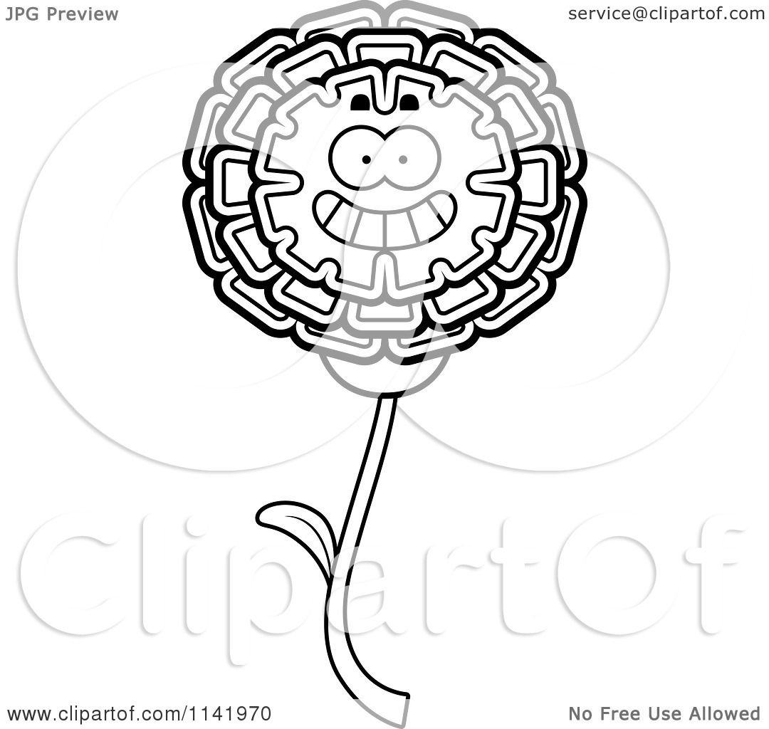 1080x1024 Cartoon Clipart Of A Black And White Happy Marigold Flower