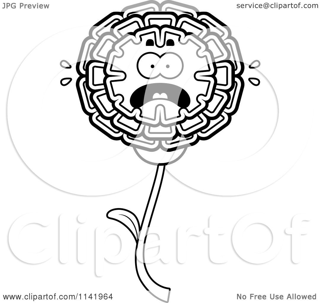 1080x1024 Cartoon Clipart Of A Black And White Scared Marigold Flower