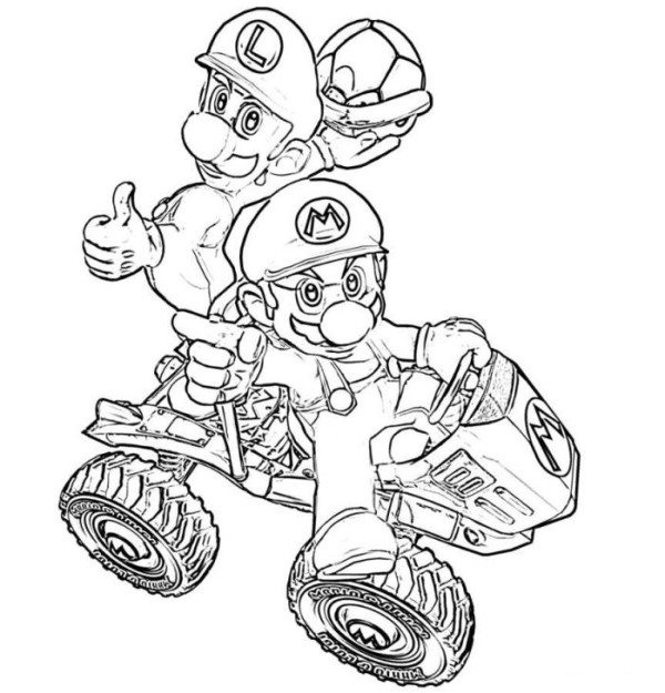 600x625 Mario Luigi Kart Coloring Pages