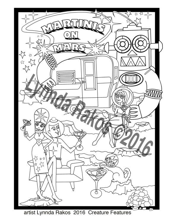 570x738 Printable Coloring Page Martinis On Mars An Adult Coloring