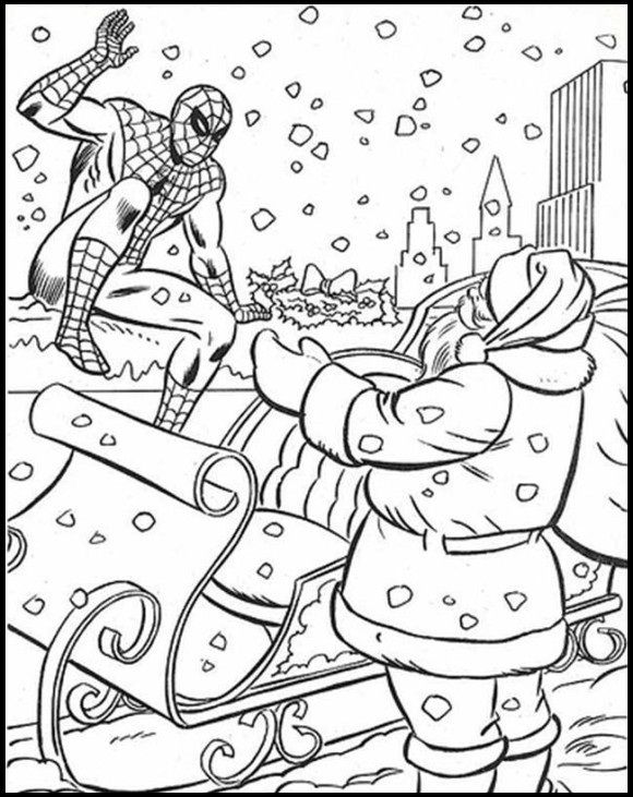 Spiderman Christmas With Santa Coloring Picture For Kids 580x731 Spiderman Christmas With Santa Coloring Picture For Kids