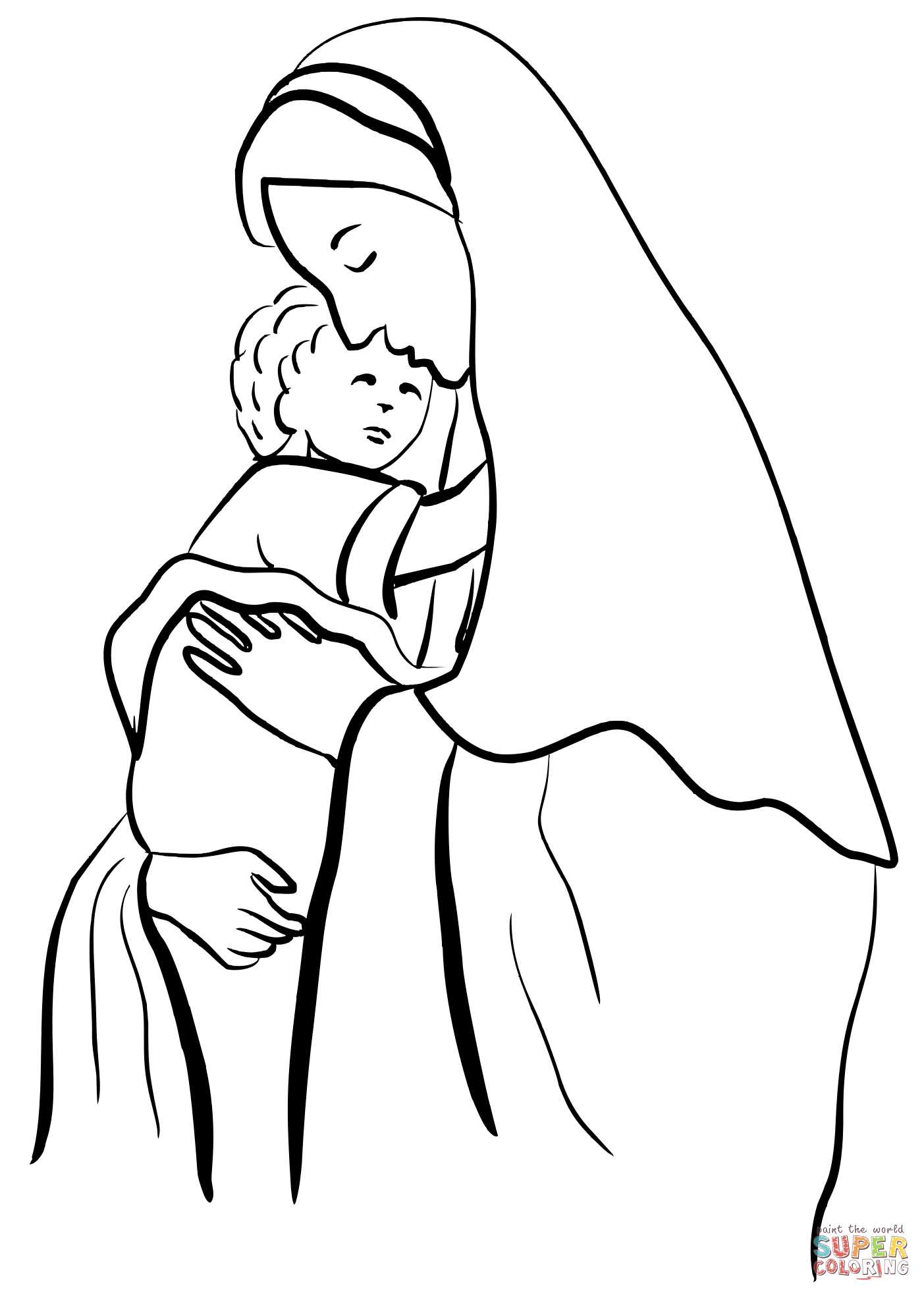 1403x1964 Coloring Child Lovely Mother Mary Holding Child Jesus Coloring