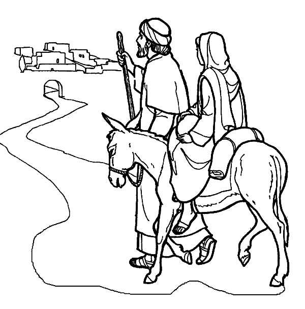 600x608 Mary And The Donkey And Joseph Near Bethlehem Coloring Pages Mary