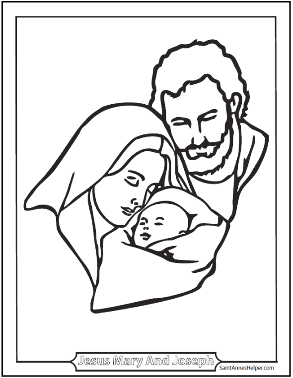 Joseph, Mary, And Jesus Coloring Page 590x762 Joseph, Mary, And Jesus Coloring Page