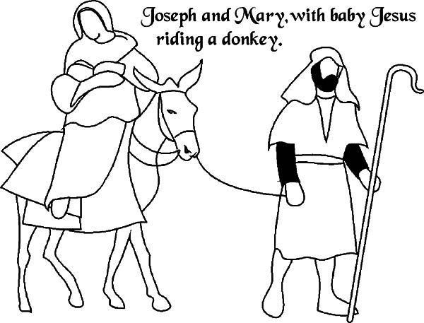 Joseph And Mary And The Donkey With Baby Jesus Coloring Pages 600x457 Joseph And Mary And The Donkey With Baby Jesus Coloring Pages