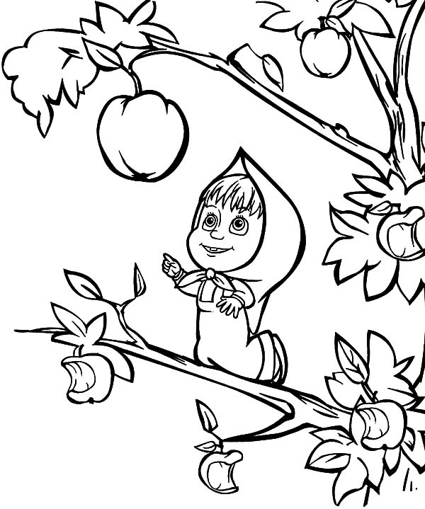 600x719 Masha And The Bear Want To Pick Biggest Apple Coloring Pages