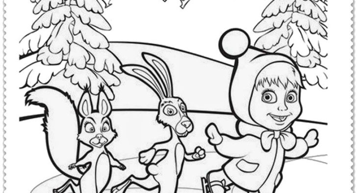 728x393 Kids Ice Skating Coloring Page Masha And Bear Ice Skating Coloring