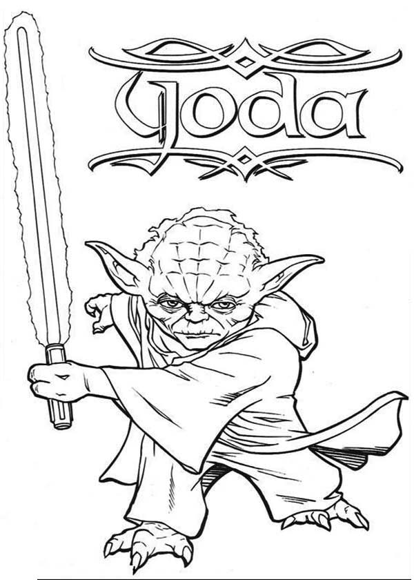Master Yoda Swing Light Saber In Star Wars Coloring Page 600x840 Master Yoda Swing Light Saber In Star Wars Coloring Page