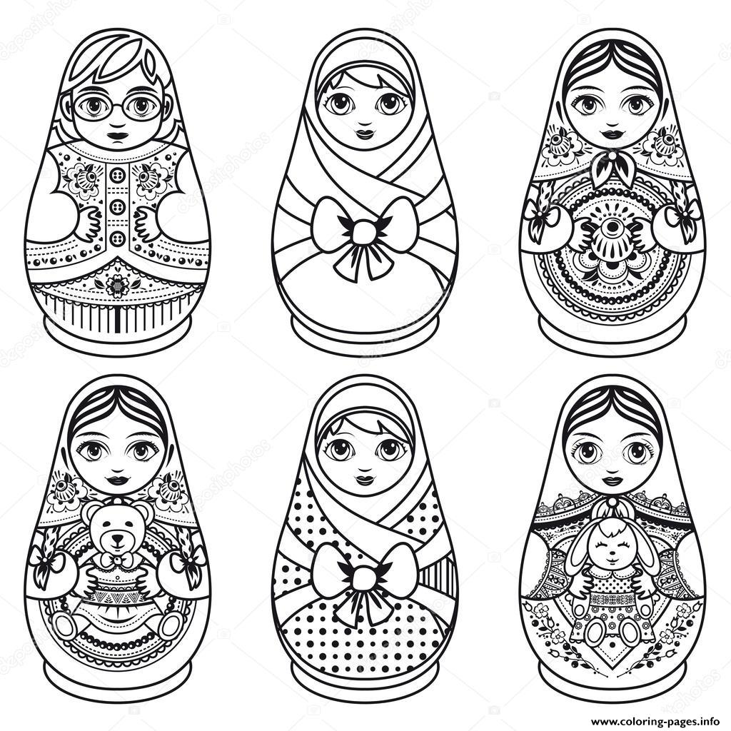 1024x1024 Matryoshka Russian Folk Nesting Doll Coloring Pages Printable