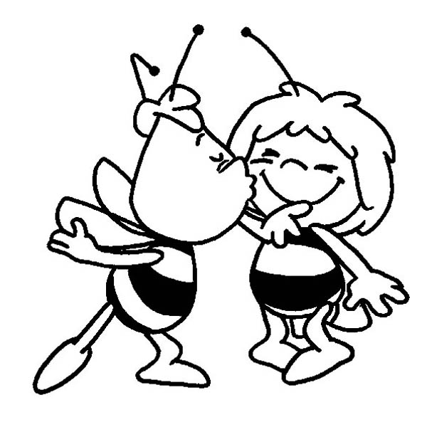 Maya The Bee Getting Kissed By Willy Coloring Page 600x600 Maya The Bee Getting Kissed By Willy Coloring Page