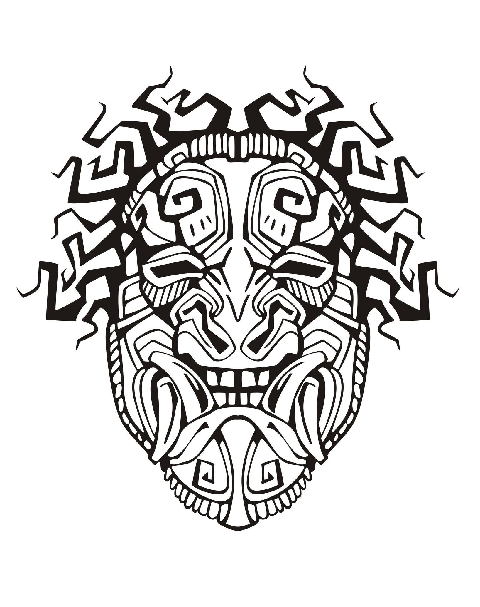 1636x2065 Free Coloring Page Coloring Adult Mask Inspiration Inca Mayan