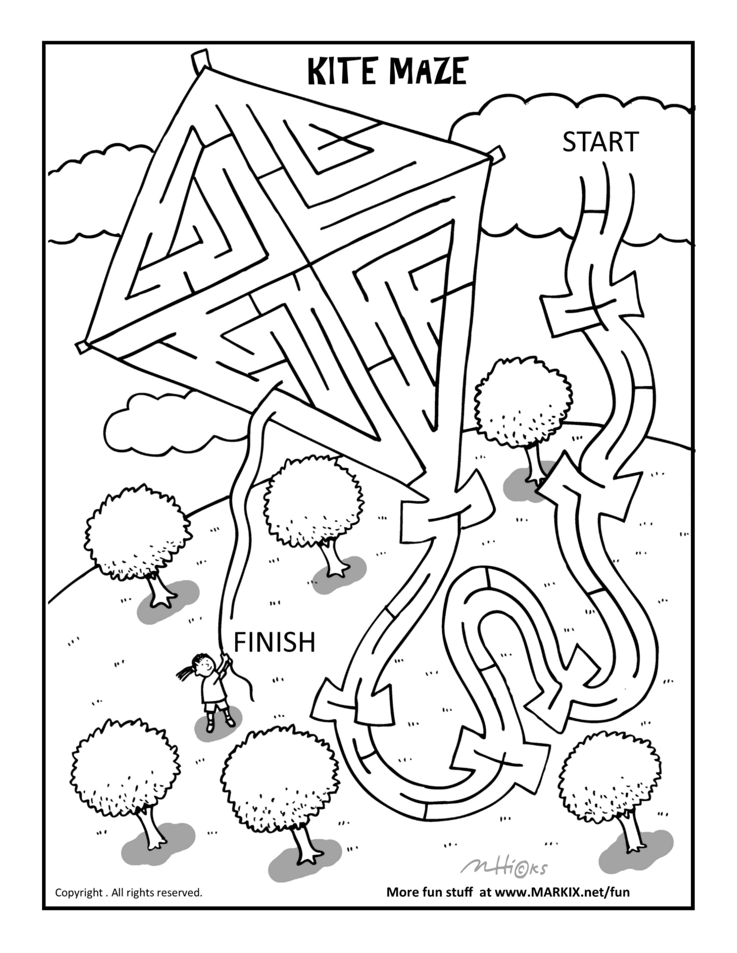 2550x3300 Kite Maze And Coloring Page Fun Printable Coloring Amp Activity