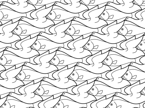 Mc Escher Tessellations Coloring Pages 480x358 Mc Escher Tessellations Coloring Pages