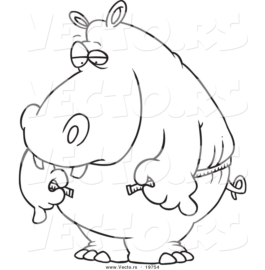 1024x1044 Vector Of A Cartoon Big Hippo Measuring His Waist With A Short