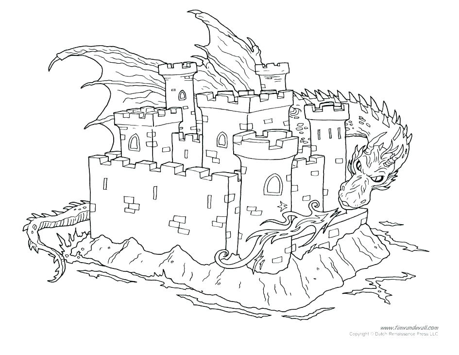 Castle Coloring Medieval Pages Castles Drawing Easy Colouring Print ...