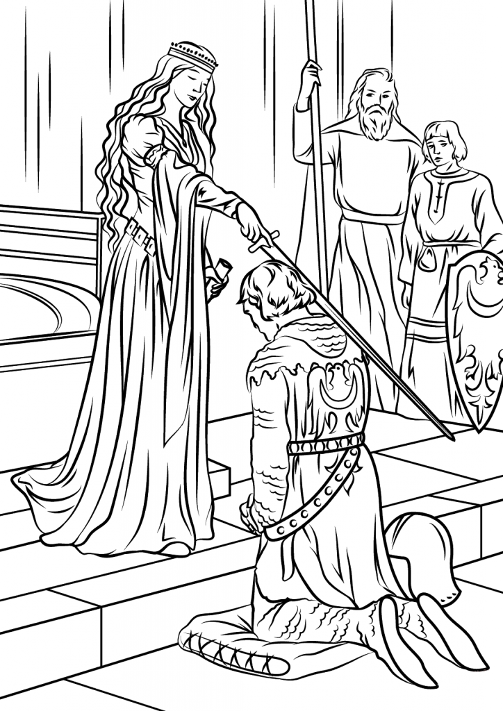 724x1024 Medieval Princess Middle Age Coloring Page