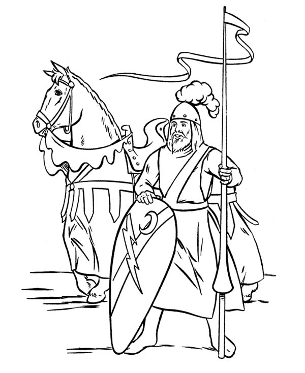 600x734 Knight Guarding The Border In Middle Ages Coloring Page Color Luna