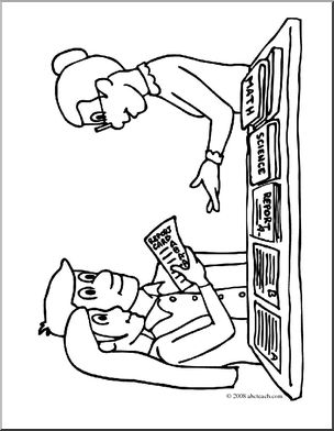 304x392 Clip Art Parent Teacher Conference (Coloring Page) I