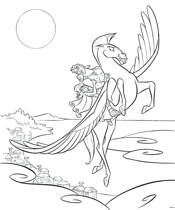 600x719 Hercules Take Megara Fly With Pegasus Coloring Pages Bulk Color