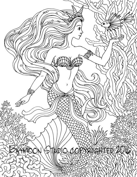 570x738 Mermaid Coloring Pages Adults Mermaid Coloring Pages
