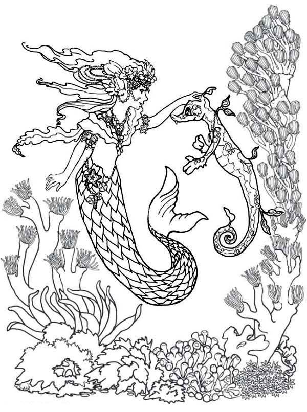 600x806 Realistic Mermaid Coloring Pages