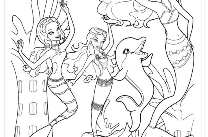 Mermaid Coloring Page Image With Dolphins Printable Pages 824x544 Mermaid Coloring Page Image With Dolphins Printable Pages