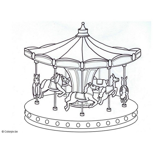 600x600 Coloring Page Merry Go Round. Free, Printable, Realistic. Coloring