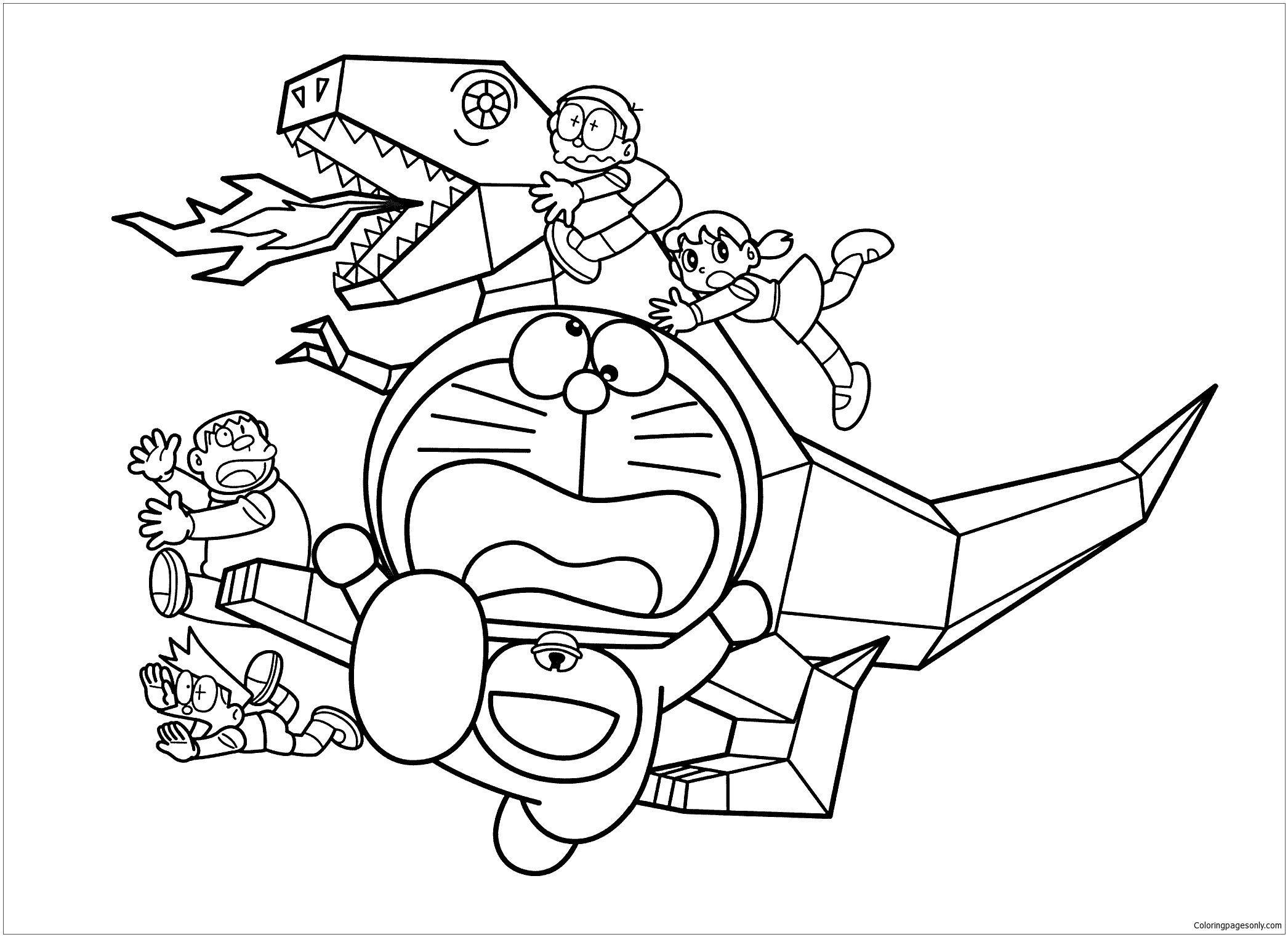 2092x1522 Marvelous Doraemon And Metal Dinosaur Coloring Page Picture