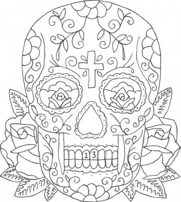 600x669 Printable Coloring Pages Of Skulls And Roses Candy Skull Tattoo