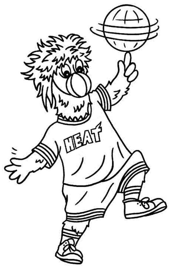 Miami Heat Mascot In Nba Coloring Page Color Luna 600x936 Miami Heat Mascot In Nba Coloring Page Color Luna