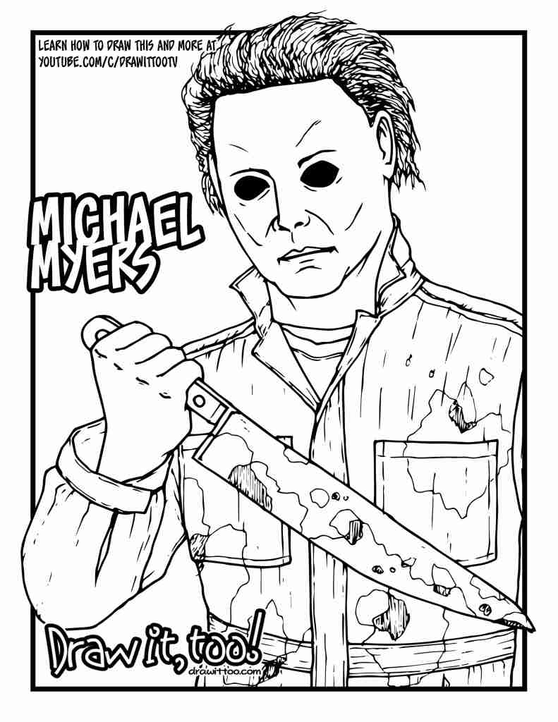 791x1024 How To Draw Michael Myers Halloween Drawing Tutorial It Too