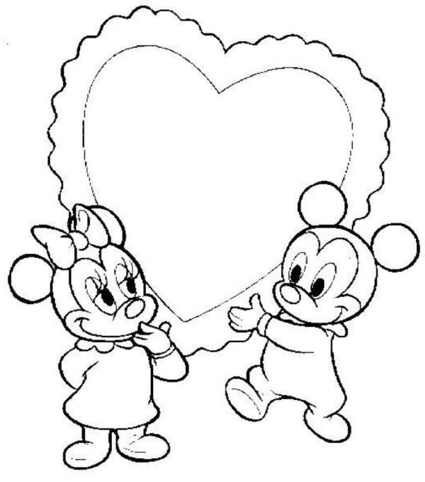 Baby Mickey Minnie Heart Disney Coloring Pages 600x680 Baby Mickey Minnie Heart Disney Coloring Pages