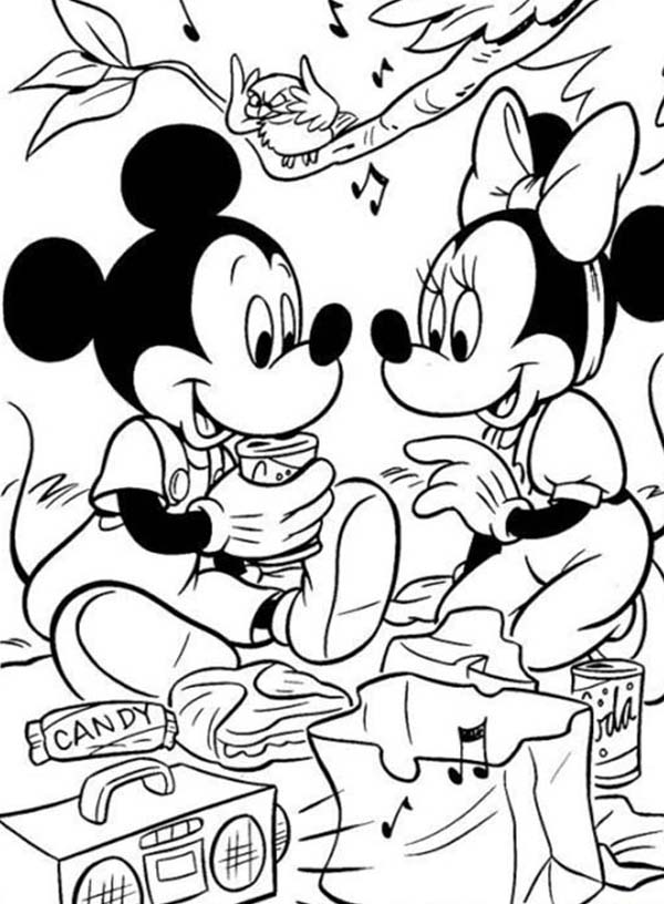 Mickey And Minnie Mouse Is Going To Picnic Coloring Page 600x816 Mickey And Minnie Mouse Is Going To Picnic Coloring Page