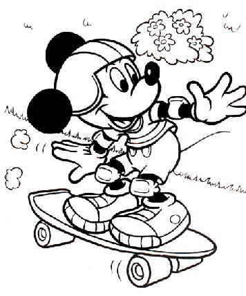 356x428 Mickey Mouse Skateboarding Coloring Page